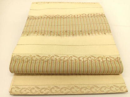 平和屋着物◎六通柄袋帯 更紗横段文 金糸 正絹 逸品 BAAT7944yc