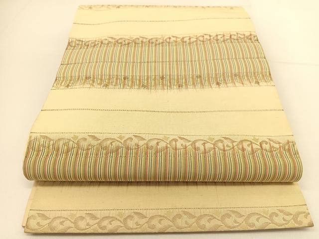 平和屋着物◎六通柄袋帯 更紗横段文 金糸 正絹 逸品 BAAT7944yc