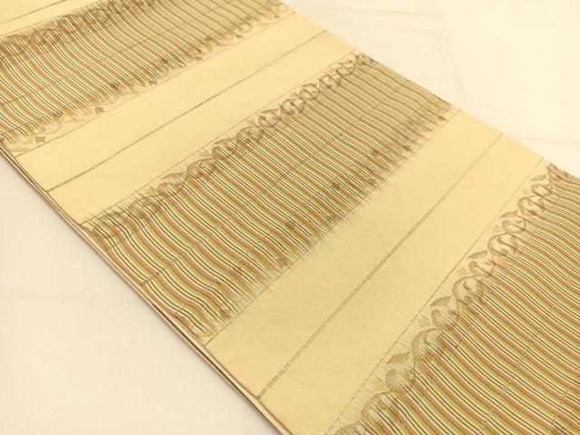 平和屋着物◎六通柄袋帯 更紗横段文 金糸 正絹 逸品 BAAT7944yc