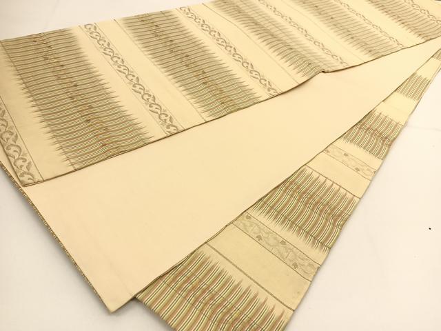 平和屋着物◎六通柄袋帯 更紗横段文 金糸 正絹 逸品 BAAT7944yc