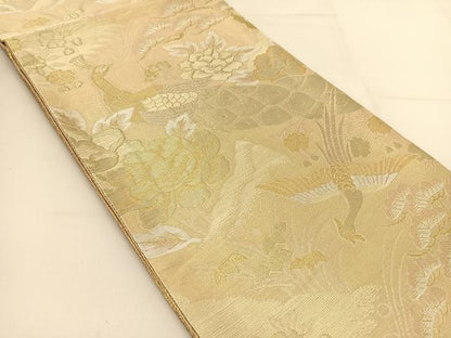 平和屋着物◎佐賀錦 六通柄袋帯 孔雀風景文 金銀糸 正絹 逸品 BAAT7949yc