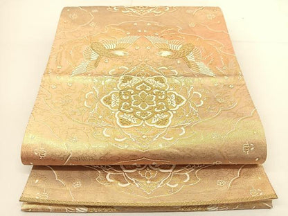 平和屋着物◎六通柄袋帯 向かい鳳凰花文 金糸 正絹 逸品 BAAT7953yc