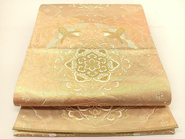 平和屋着物◎六通柄袋帯 向かい鳳凰花文 金糸 正絹 逸品 BAAT7953yc