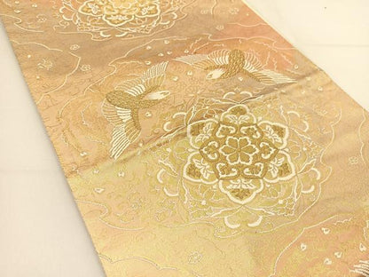 平和屋着物◎六通柄袋帯 向かい鳳凰花文 金糸 正絹 逸品 BAAT7953yc