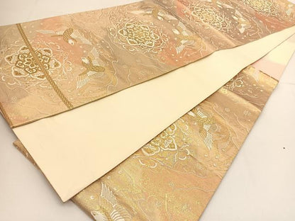 平和屋着物◎六通柄袋帯 向かい鳳凰花文 金糸 正絹 逸品 BAAT7953yc