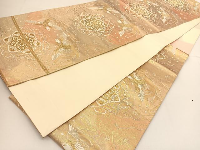 平和屋着物◎六通柄袋帯 向かい鳳凰花文 金糸 正絹 逸品 BAAT7953yc