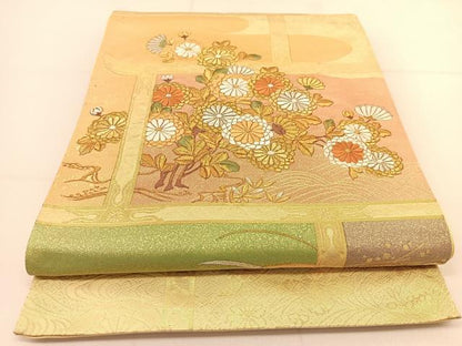 平和屋着物◎太鼓柄袋帯 刺繍 菊花文 金銀糸 正絹 逸品 BAAT7954yc
