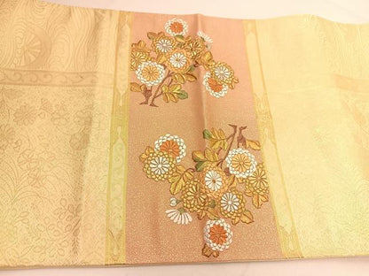 平和屋着物◎太鼓柄袋帯 刺繍 菊花文 金銀糸 正絹 逸品 BAAT7954yc