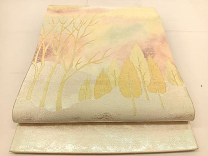 平和屋着物◎六通柄袋帯 遠山樹林文 金銀糸 正絹 逸品 BAAT7955yc