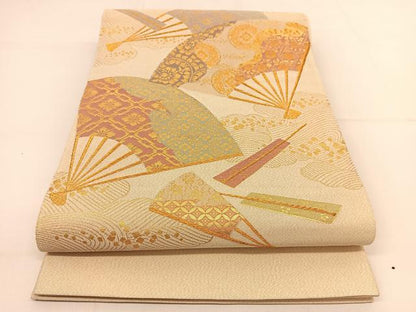 平和屋着物◎太鼓柄袋帯 綴れ 花扇文 正絹 逸品 BAAT7958yc
