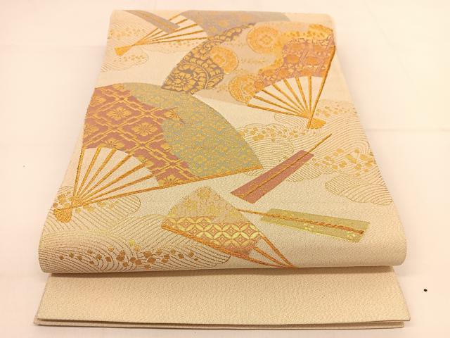 平和屋着物◎太鼓柄袋帯 綴れ 花扇文 正絹 逸品 BAAT7958yc