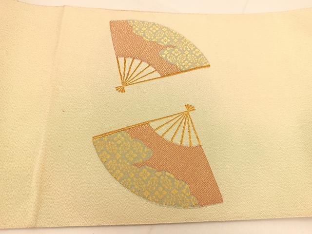 平和屋着物◎太鼓柄袋帯 綴れ 花扇文 正絹 逸品 BAAT7958yc