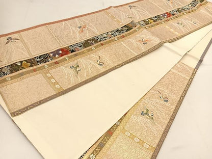 平和屋着物◎六通柄袋帯 唐織 飛鶴花文 金糸 正絹 逸品 BAAT7959yc