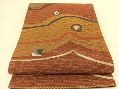 平和屋着物◎六通柄袋帯 抽象文 金糸 正絹 逸品 BAAT7960yc
