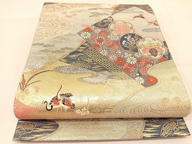 平和屋着物◎六通柄袋帯 唐織 桃山慶長の美 色紙取菊花文 金銀糸 正絹 逸品 BAAT7992yc