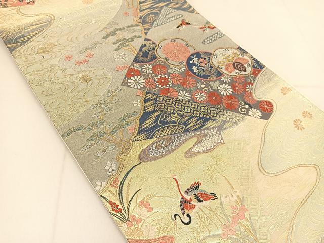 平和屋着物◎六通柄袋帯 唐織 桃山慶長の美 色紙取菊花文 金銀糸 正絹 逸品 BAAT7992yc