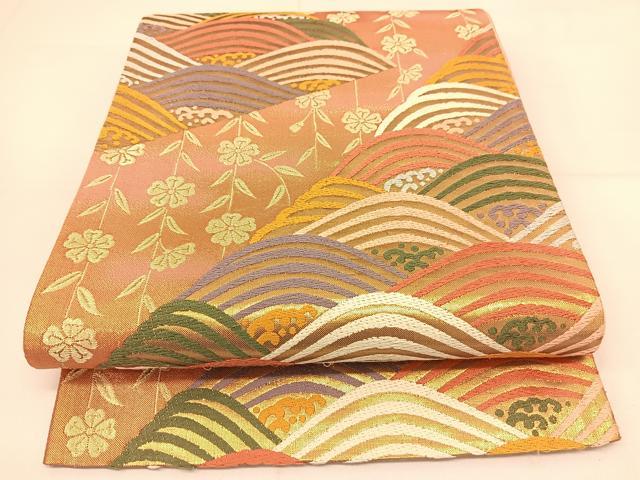 平和屋着物◎六通柄袋帯 唐織 立波青海波花文 金糸 正絹 逸品 BAAT8015yc