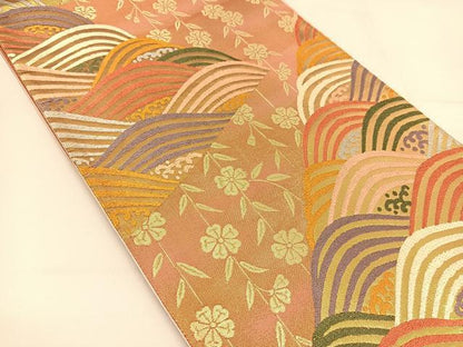 平和屋着物◎六通柄袋帯 唐織 立波青海波花文 金糸 正絹 逸品 BAAT8015yc