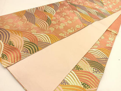平和屋着物◎六通柄袋帯 唐織 立波青海波花文 金糸 正絹 逸品 BAAT8015yc