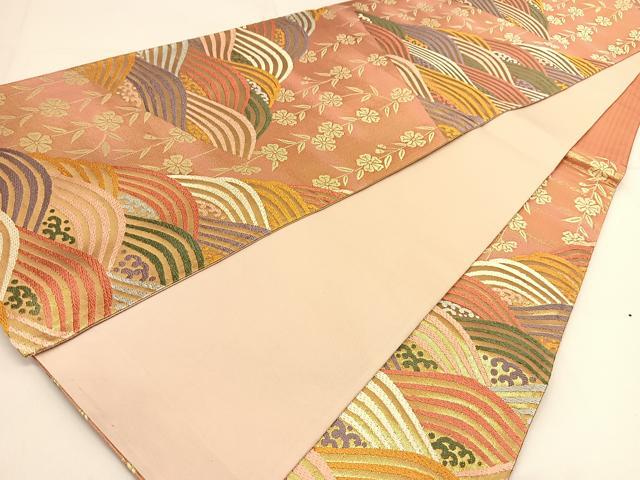 平和屋着物◎六通柄袋帯 唐織 立波青海波花文 金糸 正絹 逸品 BAAT8015yc