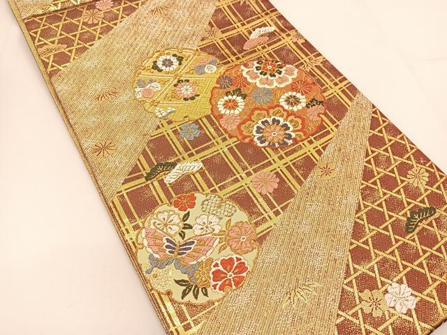平和屋着物◎佐賀錦 六通柄袋帯 唐織 雪輪花蝶文 金糸 正絹 逸品 BAAT8016yc