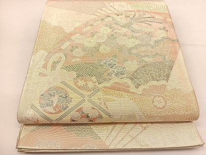 平和屋着物◎九百佐賀錦 六通柄袋帯 鳳凰檜扇花文 正絹 逸品 BAAT8018yc