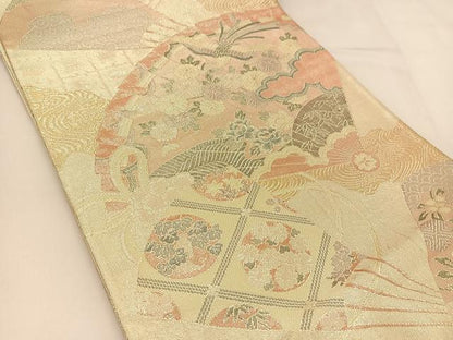 平和屋着物◎九百佐賀錦 六通柄袋帯 鳳凰檜扇花文 正絹 逸品 BAAT8018yc