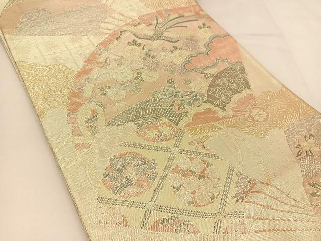 平和屋着物◎九百佐賀錦 六通柄袋帯 鳳凰檜扇花文 正絹 逸品 BAAT8018yc