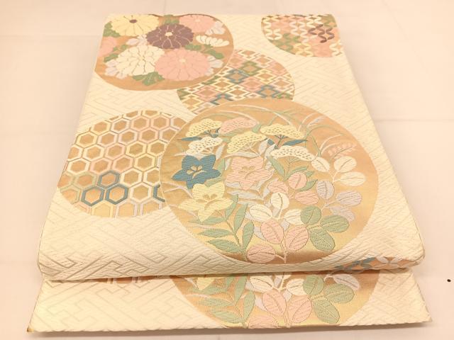 平和屋着物◎六通柄袋帯 唐織 秋草丸文 正絹 逸品 BAAT8025yc
