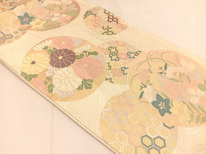 平和屋着物◎六通柄袋帯 唐織 秋草丸文 正絹 逸品 BAAT8025yc