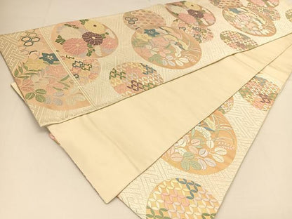 平和屋着物◎六通柄袋帯 唐織 秋草丸文 正絹 逸品 BAAT8025yc