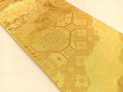 平和屋着物◎六通柄袋帯 蜀江花文 金糸 正絹 逸品 BAAT8026yc