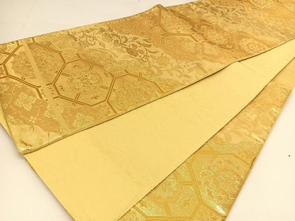 平和屋着物◎六通柄袋帯 蜀江花文 金糸 正絹 逸品 BAAT8026yc
