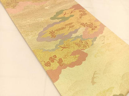 平和屋着物◎六通柄袋帯 玉かずら 瑞雲匠波文 金糸 正絹 逸品 BAAT8035yc