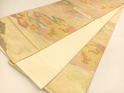 平和屋着物◎六通柄袋帯 玉かずら 瑞雲匠波文 金糸 正絹 逸品 BAAT8035yc