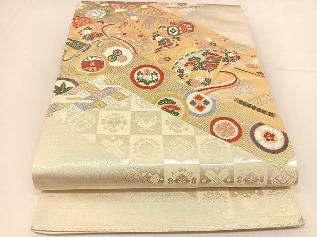 平和屋着物◎六通柄袋帯 唐織 吉祥花蝶文 金銀糸 正絹 逸品 BAAT8036yc