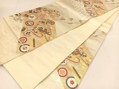 平和屋着物◎六通柄袋帯 唐織 吉祥花蝶文 金銀糸 正絹 逸品 BAAT8036yc