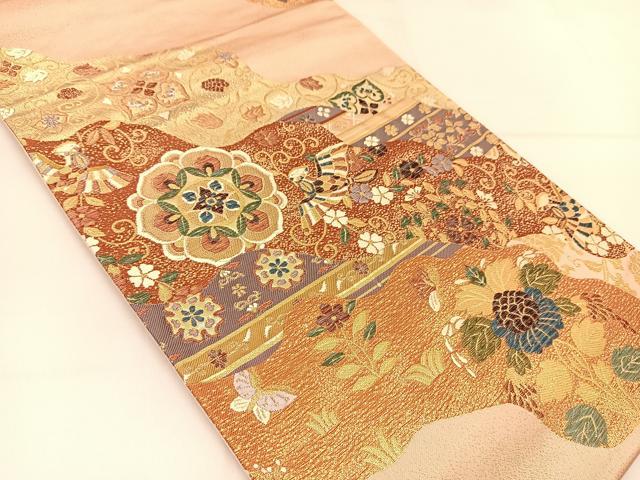 平和屋着物◎六通柄袋帯 唐織 鳳凰道長花文 金糸 正絹 逸品 BAAT8042yc