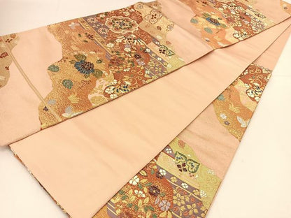 平和屋着物◎六通柄袋帯 唐織 鳳凰道長花文 金糸 正絹 逸品 BAAT8042yc
