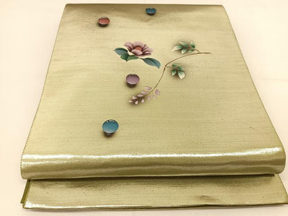 平和屋着物◎太鼓柄袋帯 水玉花文 引箔 正絹 逸品 BAAT8044yc