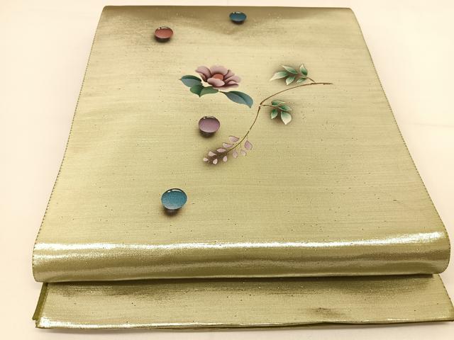平和屋着物◎太鼓柄袋帯 水玉花文 引箔 正絹 逸品 BAAT8044yc