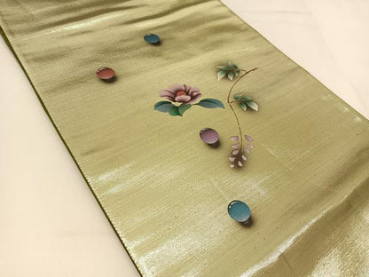平和屋着物◎太鼓柄袋帯 水玉花文 引箔 正絹 逸品 BAAT8044yc