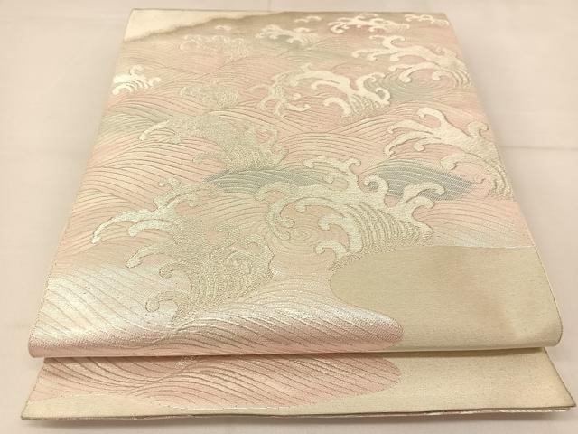 平和屋着物◎六通柄袋帯 立波文 銀糸 正絹 逸品 BAAT8047yc