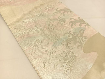 平和屋着物◎六通柄袋帯 立波文 銀糸 正絹 逸品 BAAT8047yc