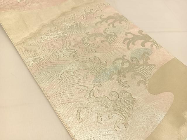 平和屋着物◎六通柄袋帯 立波文 銀糸 正絹 逸品 BAAT8047yc