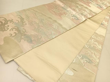 平和屋着物◎六通柄袋帯 立波文 銀糸 正絹 逸品 BAAT8047yc