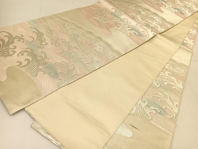 平和屋着物◎六通柄袋帯 立波文 銀糸 正絹 逸品 BAAT8047yc