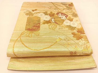 平和屋着物◎太鼓柄袋帯 駒刺繍 印籠花文 金銀彩 正絹 逸品 BAAT8048yc