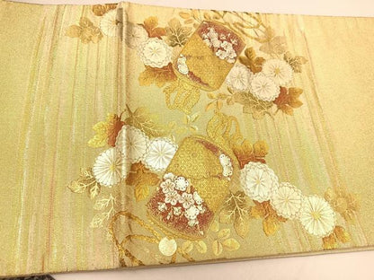 平和屋着物◎太鼓柄袋帯 駒刺繍 印籠花文 金銀彩 正絹 逸品 BAAT8048yc