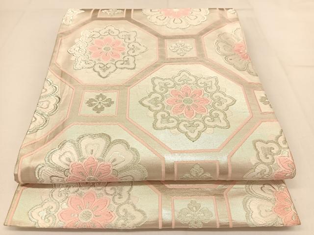平和屋着物◎六通柄袋帯 唐織 蜀江花文 銀糸 正絹 逸品 BAAT8063yc
